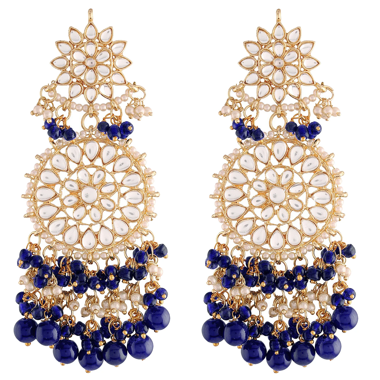 Aheli Indian Round Pendent Kundan & Pearls Chandbali Earrings Sets