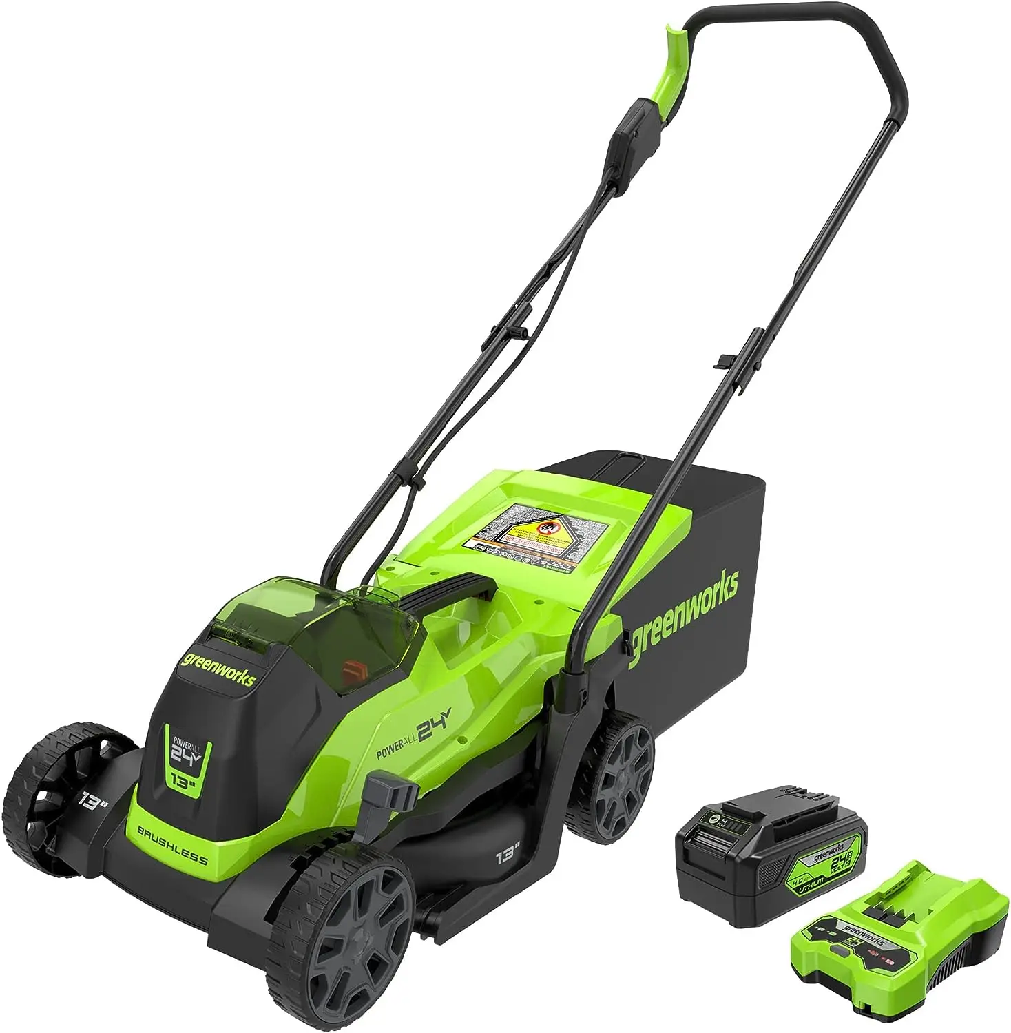 Greenworks 24V 13 Inch Brushless Cordless Push Lawn Mower, Lawnmower, 4 ...