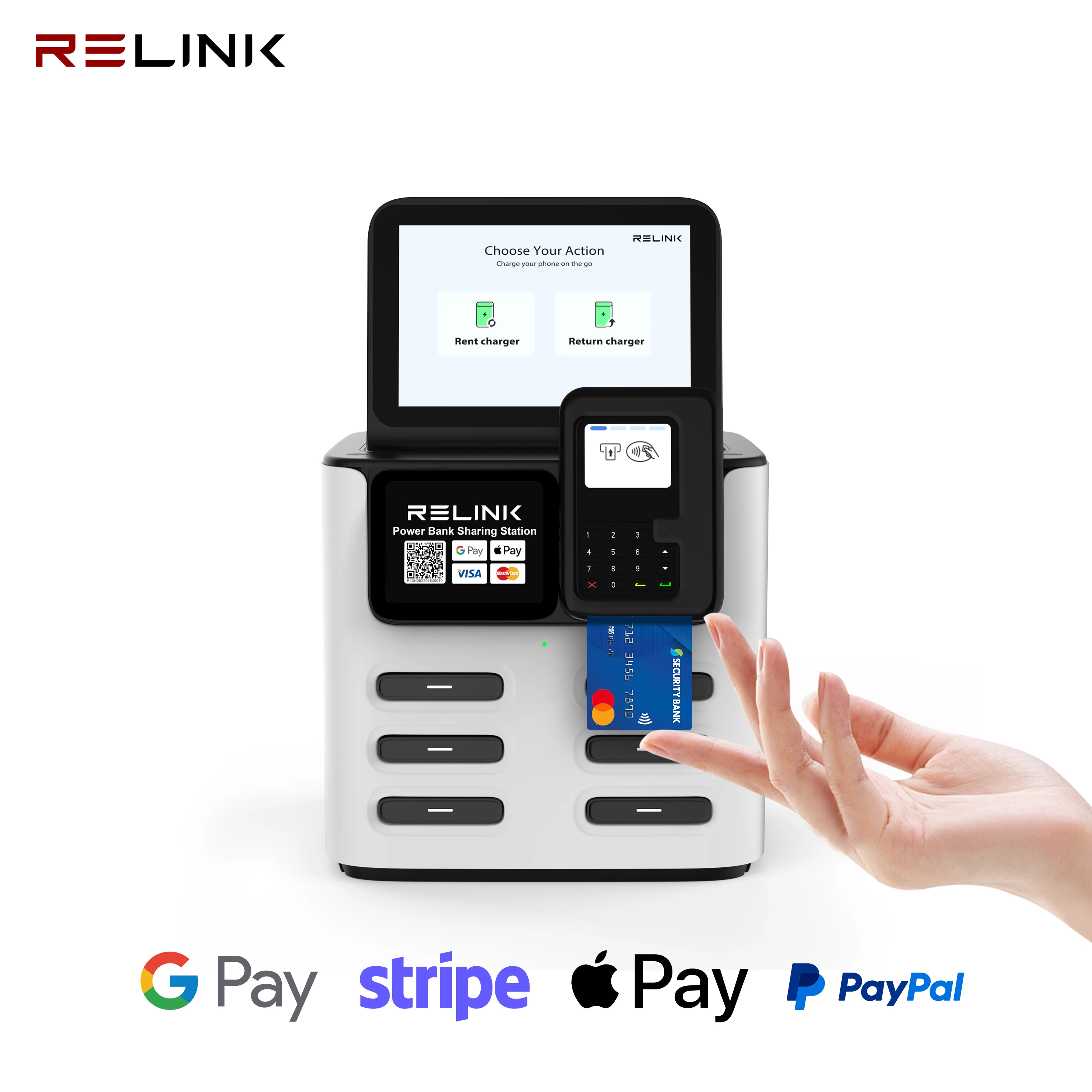 Relink Factory Outlet 6 Slots 8000mah  Portable Phone Charging Station with NFC POS for Coffee Shops Phone Charging Kiosk