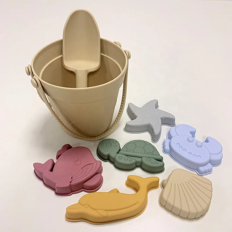 Wholesale Eco Friendly Silicona Summer Kids Play Baby Silicone Beach Bucket Sand Toys Sets Sea Animal Shape Educational Toys