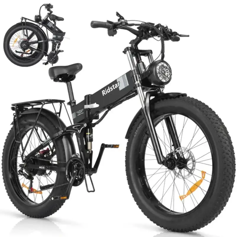 RIDSTAR H26 Pro 26 Fat Tire Electric Foldable Bike with 1000W Motor and 48V 23Ah Lithium Battery Power Supply