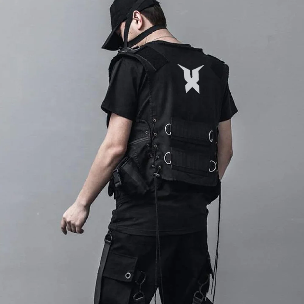 OEM Men Techwear Cargo Vest With Pockets Black Streetwear Shinobi Flak Vest Cyber Techwear Vest Warcore Tacticale Ninja Jacket