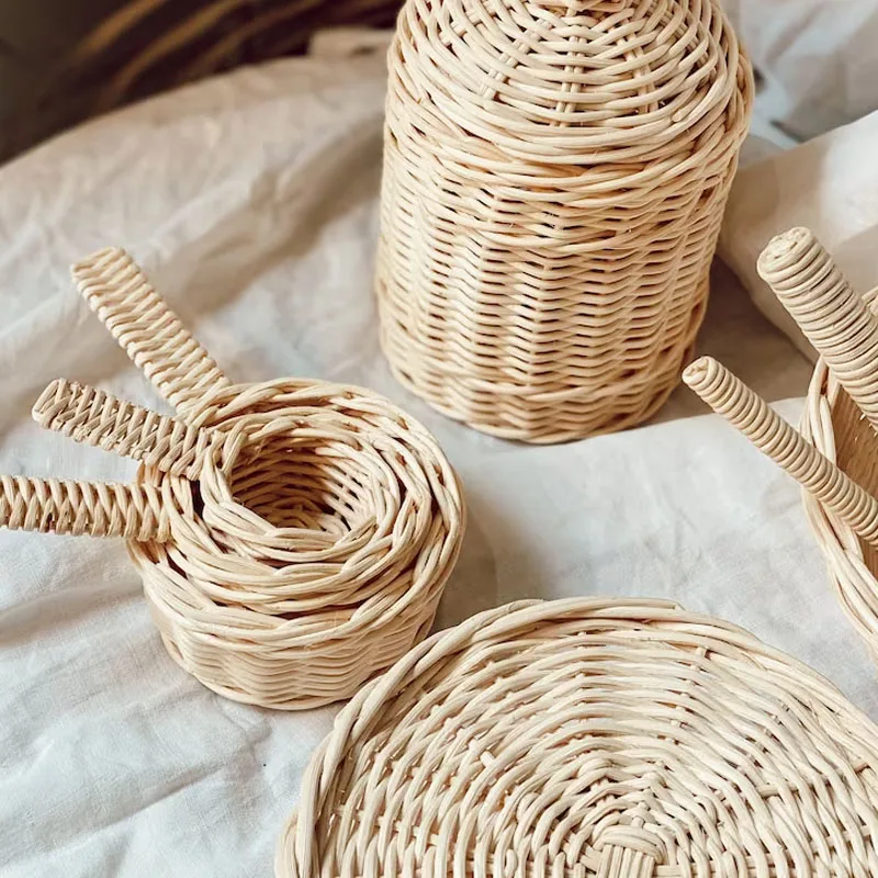 New Arrival Rattan Pastry Service Doll Accessories Toys For Kids