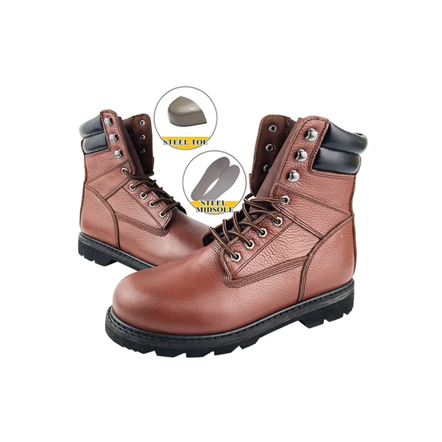 Hot Selling Safety Shoes Industry Workshop 7 Inch Steel Toe Steel Midsole Rubber Sole Goodyear Welt Cow Leather Security Boots