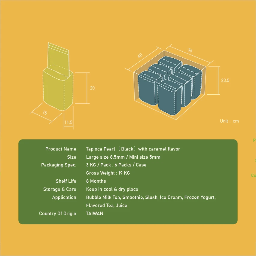 Hot Selling Taiwan Big Tapioca Pearls Brown Sugar Boba For Taiwan