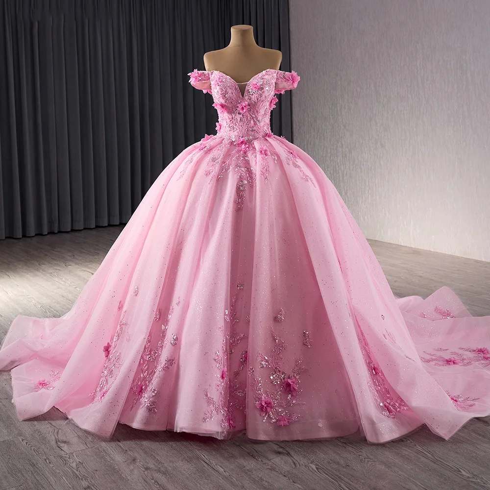 (Pink Rose様2) Jancember 241084 Fashion Pink Appliqued Flower Empire Bridal