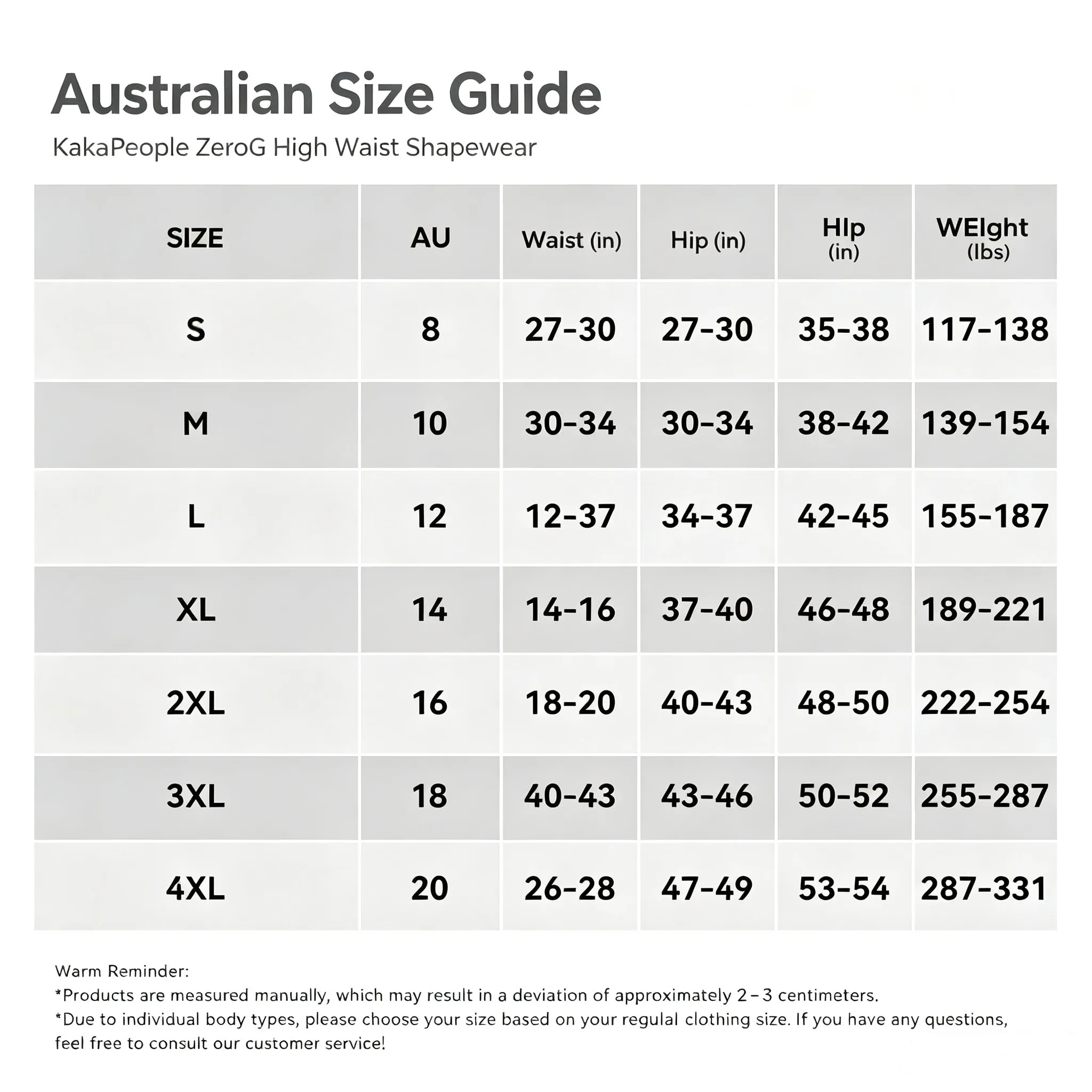 KakaPeople Size Chart