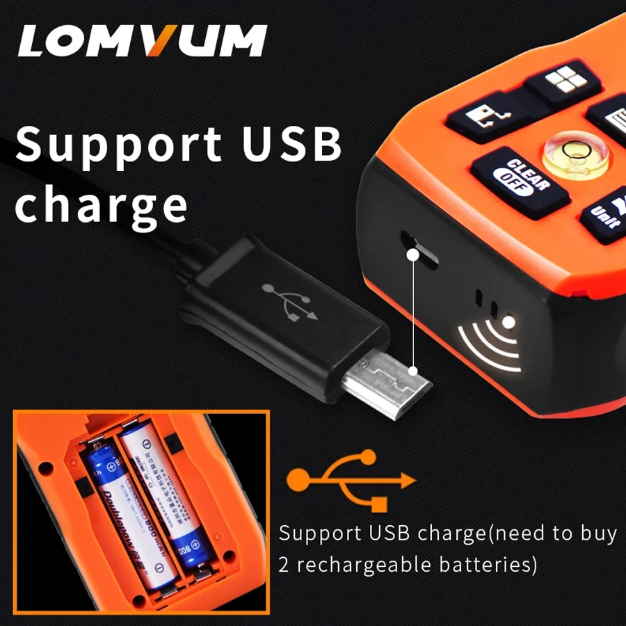 LOMVUM LV Plus NEW USB Bubble Charging Level 100m Rangefinders Digital Laser Distance Meter Tape