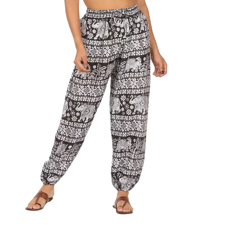 Free Size Elephant Print Balloon Harem Pants Women Comfortable Cotton Cargo Pants Hippy Boho Streetwear Style Summer Winter