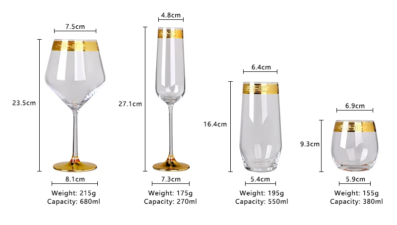 Custom Crystal Bohemia Wedding Wine Drinking Glasses with Stemless Gold Rim Wine Glass Cups Tumbler