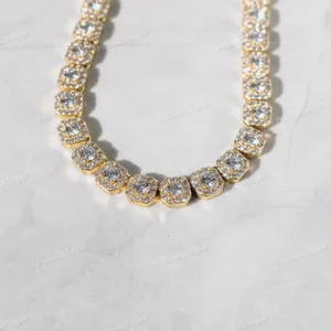 18K Gold Cut VVS Moissanite Iced Hip Hop Clustered Tennis Chain Custom Made Fancy Jewelry Wholesale Price Yellow Gold Plated