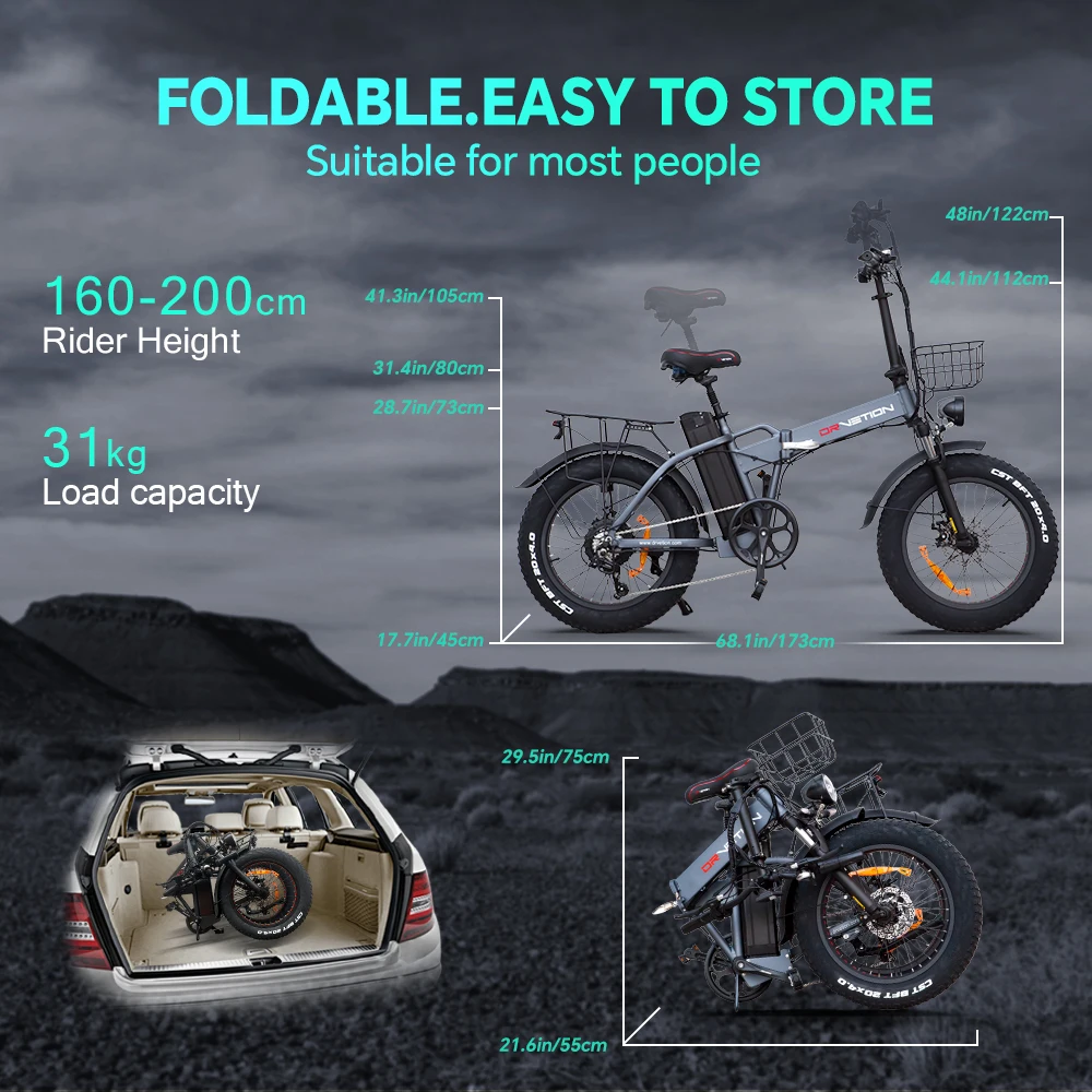 DrVetion At20 Black-Gray Electric Fat Bike 48V 750W up to 45km/h with 10AH/15AH/20AH Motor Options