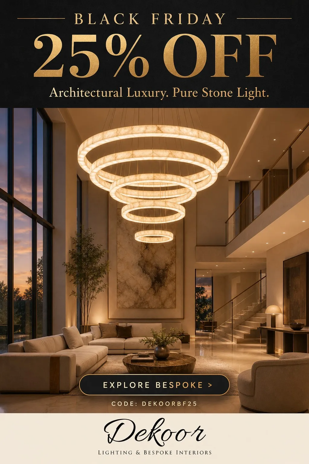 Dekoor Infinite Glow Alabaster Chandelier Black Friday 25% OFF Sale Poster