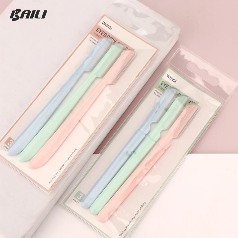 Multipurpose  Women's Razor Eye Brow Trimmer Facial 3 Pcs Women Lady Shaper Set Eyebrow Razor with Cover