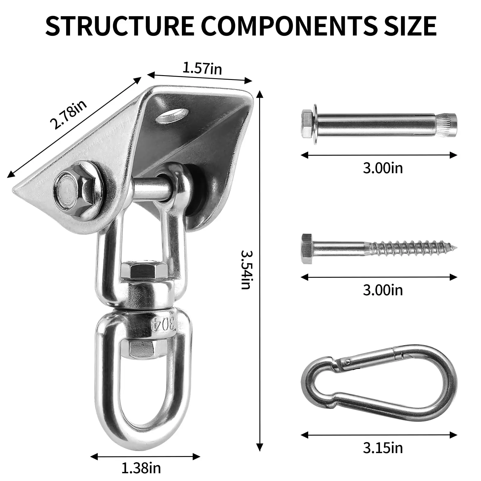 Heavy Duty Swing Hangers (4-Pack) - 5000+ Lb Capacity, Aluminum Alloy, For Playground, Porch Swing, Yoga Seat, Indoor/Outdoor
