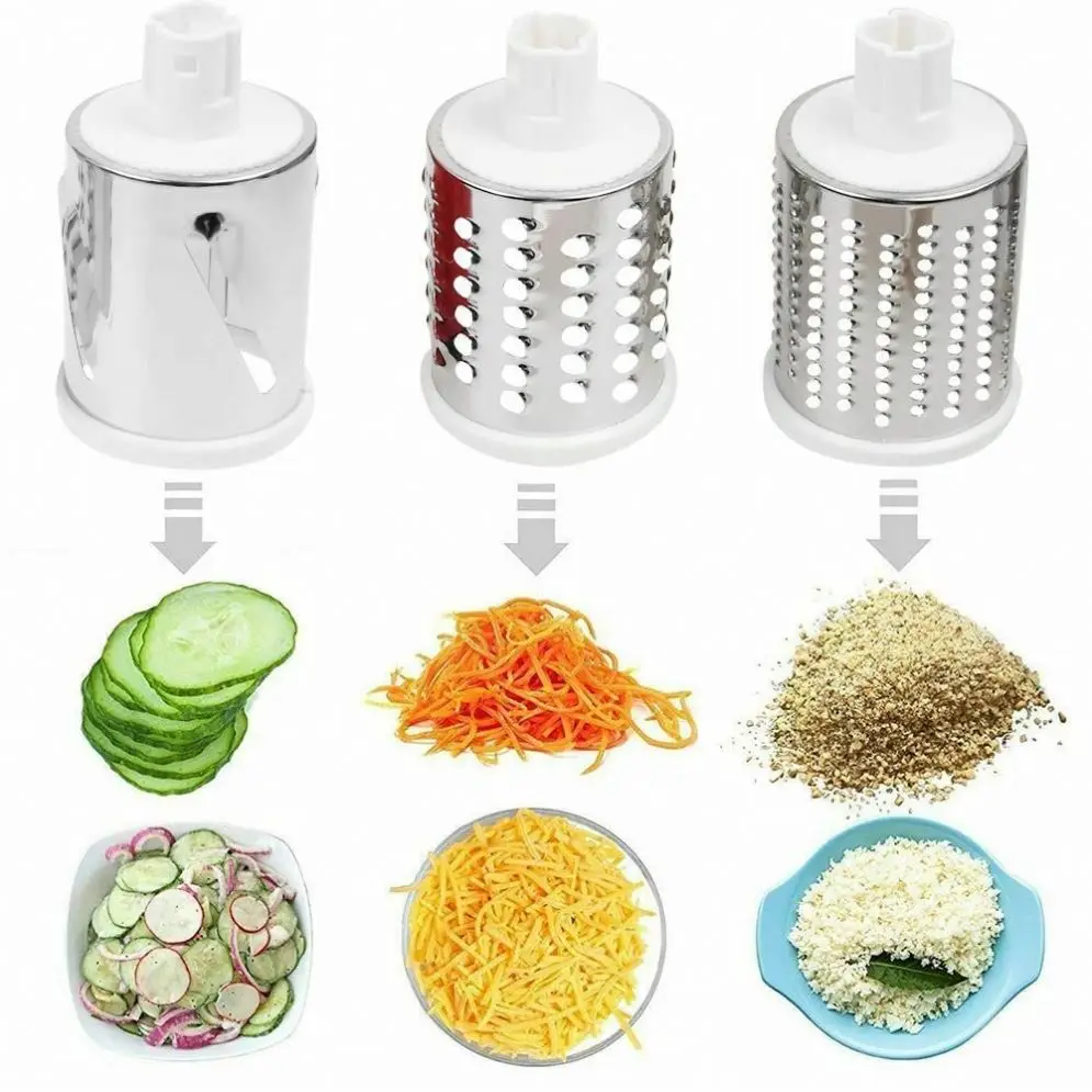 Grattugia per formaggio rotante 5 in 1 con manico, taglia verdure manuale con 5 lame a tamburo in acciaio inox, utensile da cucina per tritare, tagliare, grattugiare, grattugiare, ecc