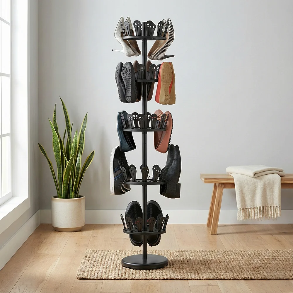 Best SALE Shelf Wholesale Taiwan Household Storage Manufacturer DIY Modern Rotating 5 Tier Metal Revolving Shoe Rack Entry