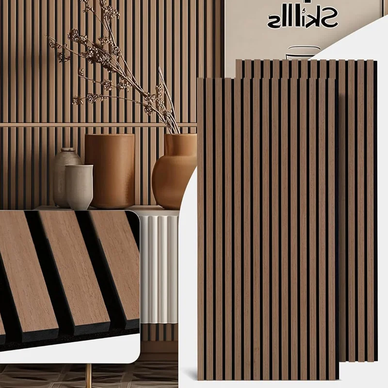 Yuan Yuan Modern Acoustic Teak Wood Slat Wall Panels 47.2x23.6 Inch Panels for Home Hotel Apartment Hospital