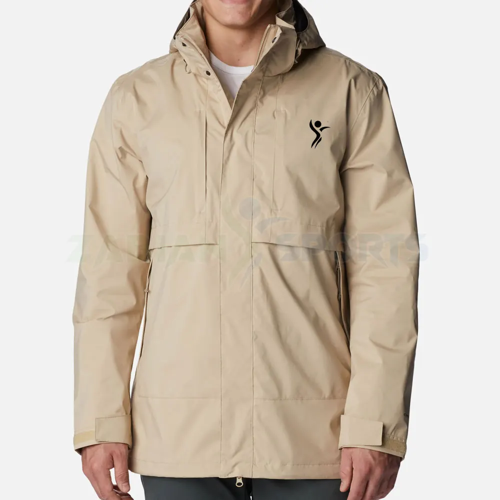 Men Waterproof Rain Jacket Raincoat Hideaway Hood Lightweight Jacket