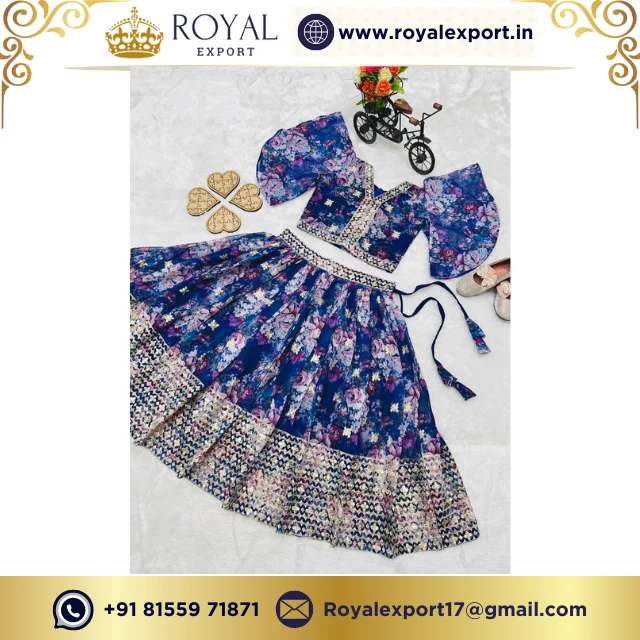 Royal Export  Designer Heavy Fox Georgette  With Digital Print Work With Embroidered Kids  Lehenga  Ready to Wear Collection