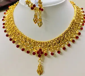 24K Gold Plated Dubai Fashion Jewelry Necklace Set Earrings Bangles Combs Brooches Copper Material for Bulgaria Turkey