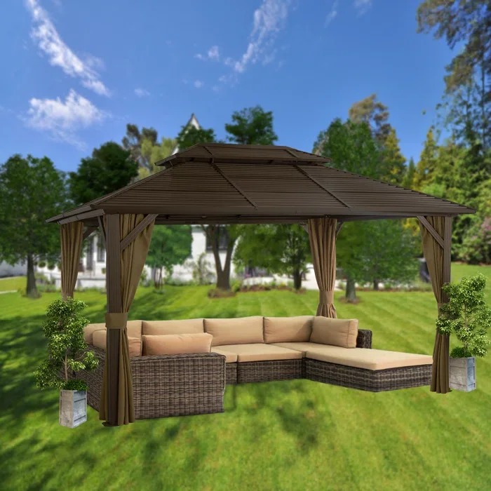 Nowensol 10 'x 13' Hard Top Pavilion Gazebo,Galvanized Steel Double ...