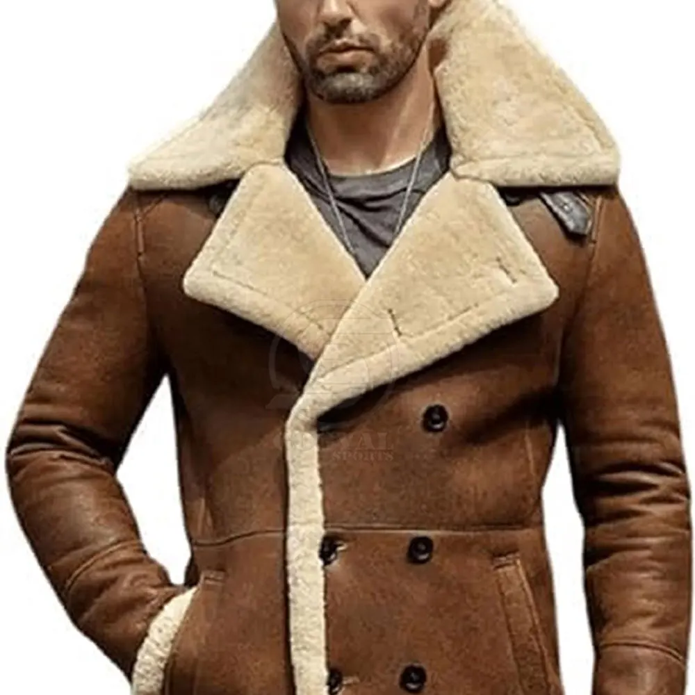 Hot Selling Men Clothing Shearling Leather Long Coat New Fashion Windproof Breathable Men Shearling Leather Long Coat