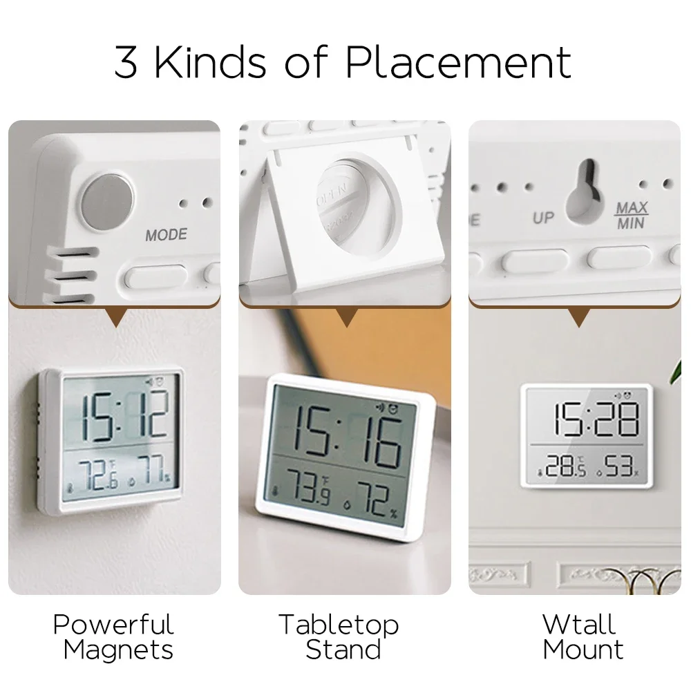 Multi-functional Desk Refrigerator Wall Mounted Large Screen Date Temperature Humidity Display Magnetic LCD Digital Alarm Clock