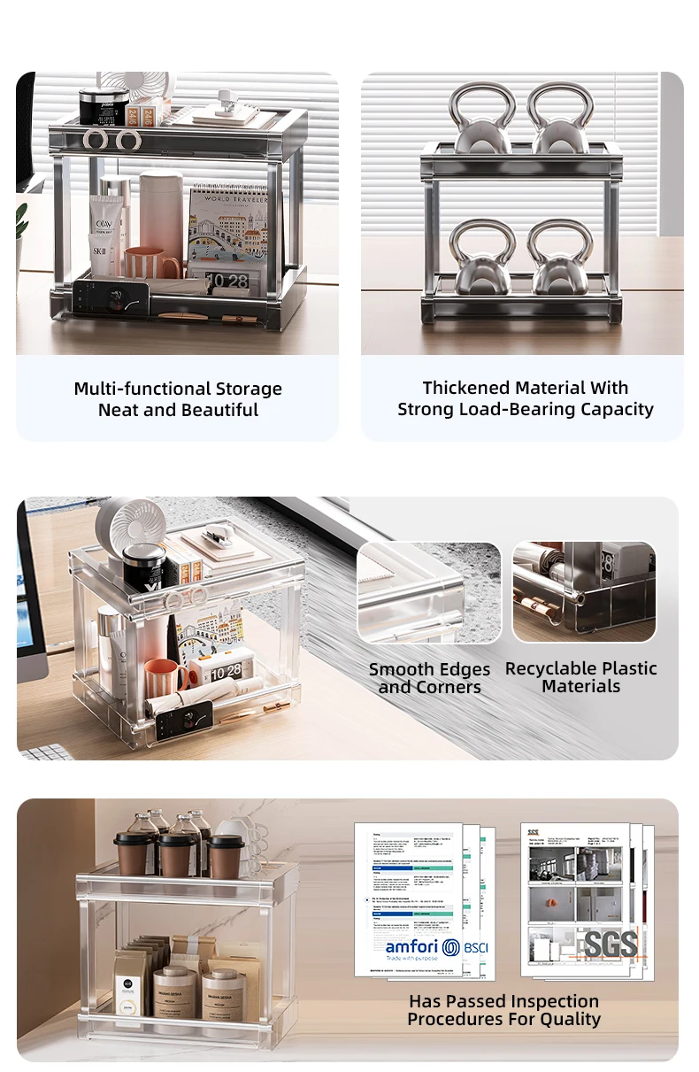 product wanuo 2 tier office desktop snack storage rack clear plastic countertop organizer office desk organizer-3