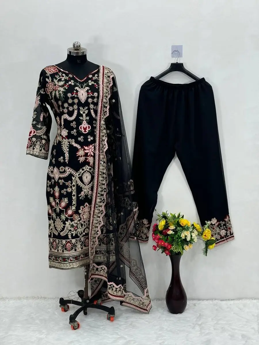 Attractive Georgette Sequence Work Top Pant with Dupatta Festival Wear Wholesale Price Ethnic Garment