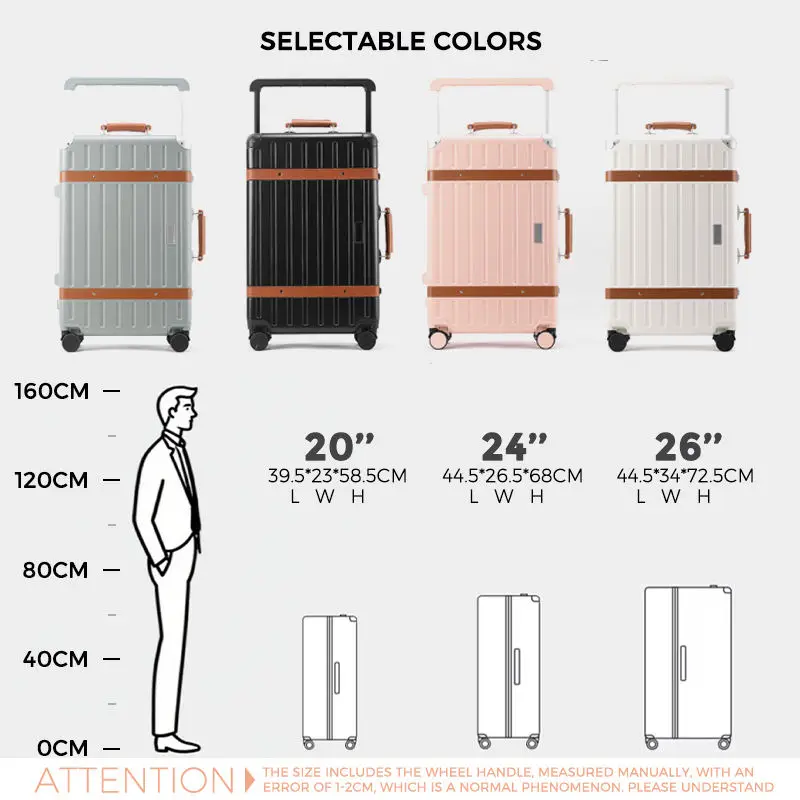 26 Inch TSA Certified Carry-On Suitcase Premium Unisex Robust Spinner Luggage Brake Universal Wheels Wide Trolley case Student
