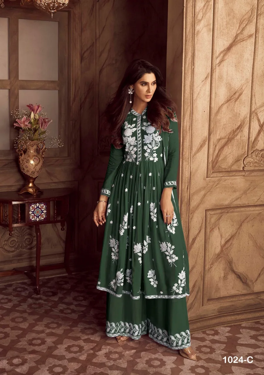 Islamic Pakistani Designer Rayon Embroidery Anarkali Kurti Palazzo Set for Womens Girls Wedding Party Function Wholesale Rate