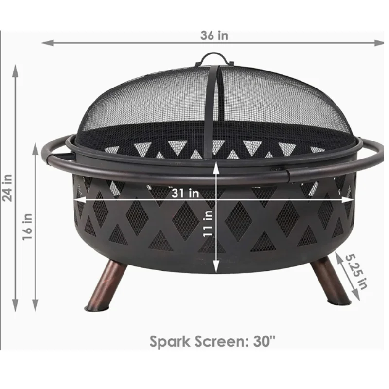 Iron Fire Pit Heating Equipment BBQ With Mesh Cover Grills Poker for Patio Outdoor Brazier Garden Fireplace Wood Fire Pits