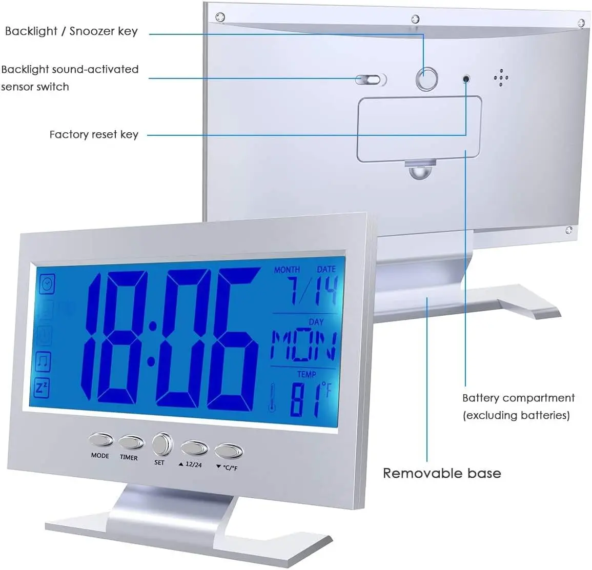 World Time Creative Large Screen Modern Large Digital Desk Alarm Clock With LCD LED Backlight Snooze