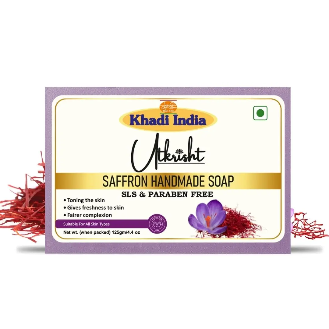 Utkrisht 100% Organic Handmade Saffron Soap Cold Processed Bar Essential Oils Anti-Acne Whitening Complexion Removes Dark Spots