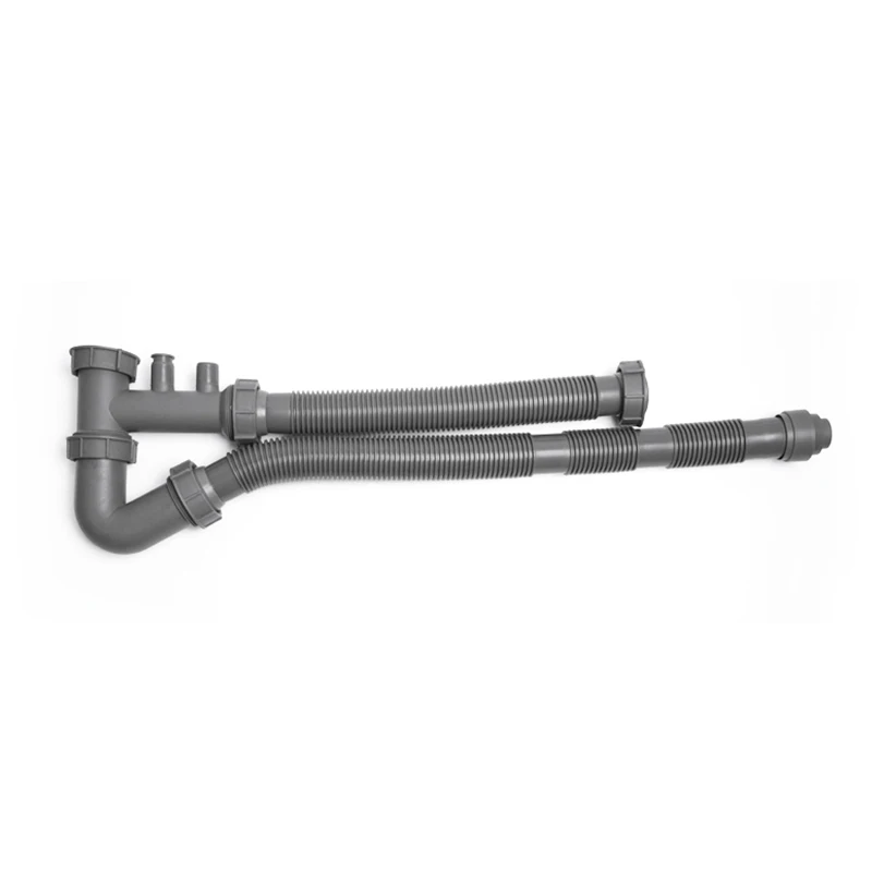 product factory hot sale double bowl kitchen sink drain hose drainage pp waste pipe for double sink with overflow pipe dishwasher pipe-5