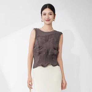 Miyake Pleated Tops Women's Summer Sleeveless Vest Irregular Design Temperament T-shirt Elastic Casual Tops