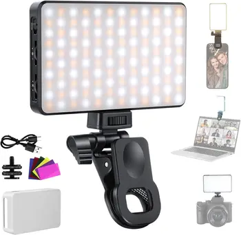 NEEWER Basics LED Selfie Phone Light, Rechargeable 2500-9000K Clip On Fill Light, Color Films/Diffuser/3000mAh, CRI95+ Dimmable
