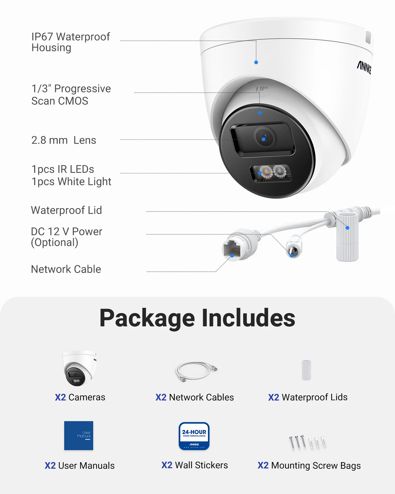 ANNKE 4K+ Ultra HD 12MP PoE Security Camera Outdoor, CCTV IP Dome Camera Support Human Vehicle Detection, Colour Night Vision, 24/7 Video Recording F