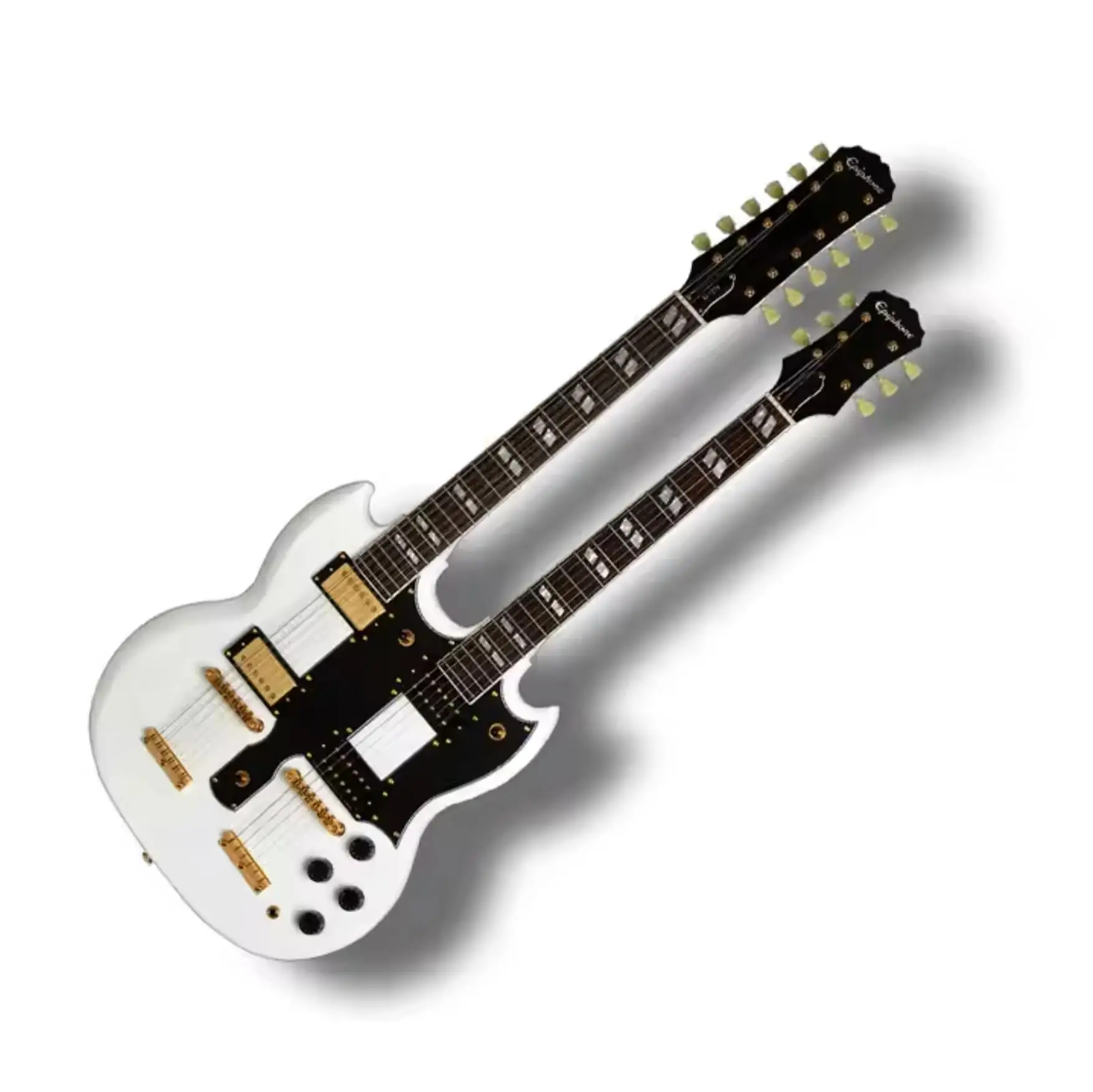 Innovation Promotion Factory Offers Customizable Double Neck Silver Electric Guitar Chrome Hardware Featuring Maple Mahogany