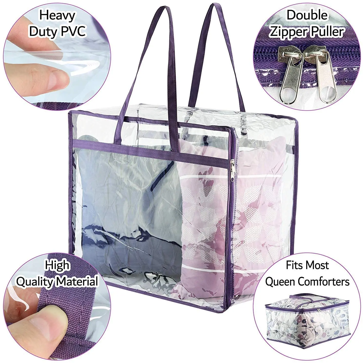 Heavy Duty Vinyl Zippered Closet Square Storage Bags clear 