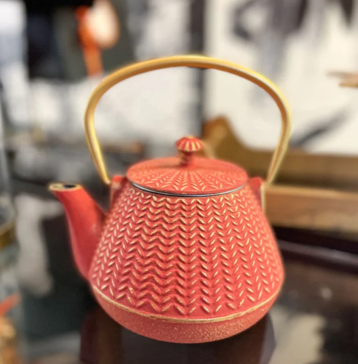 1000ml Red Cast Iron Tea Kettle Japanese Tetsubin Enamel Teapot With