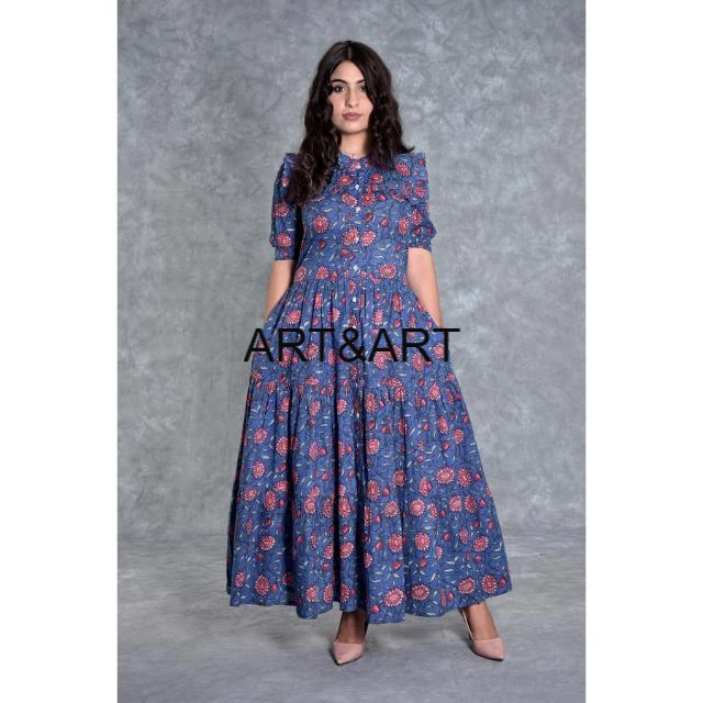 Elegant Serenity - Hand Block Printed Dress