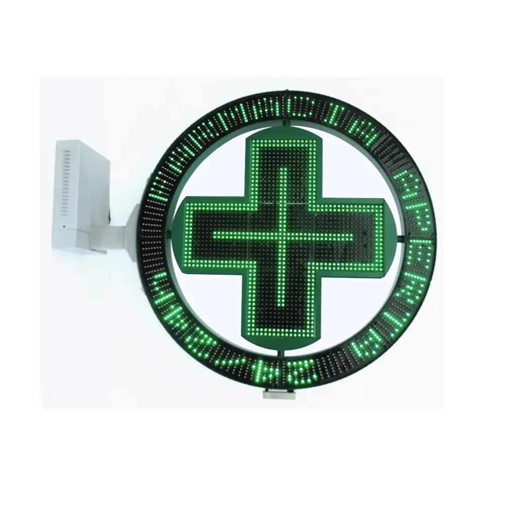 Panneau Lumineux LED Croix Médicale 12 Pouces - Pour Pharmacie, Clinique - 3 Modes (fixe, Clignotant) - Vert