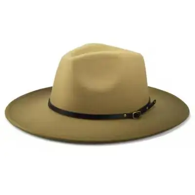 Men Women Wide Brim Wool Felt Panama Gradient Cowboy Cap Feather Jazz Hat Retro