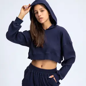 Long Sleeve Hoodies Crop Top Yoga Suit Jogger Pants Womens Loose Activewear Workout Hoodie Sets for Women Fitness Clothing Sets