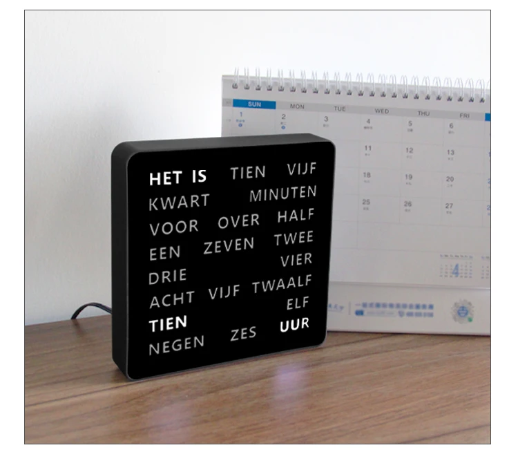 Cheetie Cp037 Led Silent Wall Clock Word Display Custom Dutch French