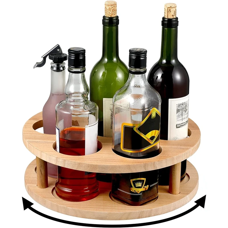 7 Bottles Coffee Syrup Organizer,Bamboo Rotating Coffee Syrup Rack