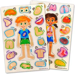 Montessori Preschool Wooden Puzzles Educational Toy for Kids Learning Human Body Parts Anatomy Skeleton Toy