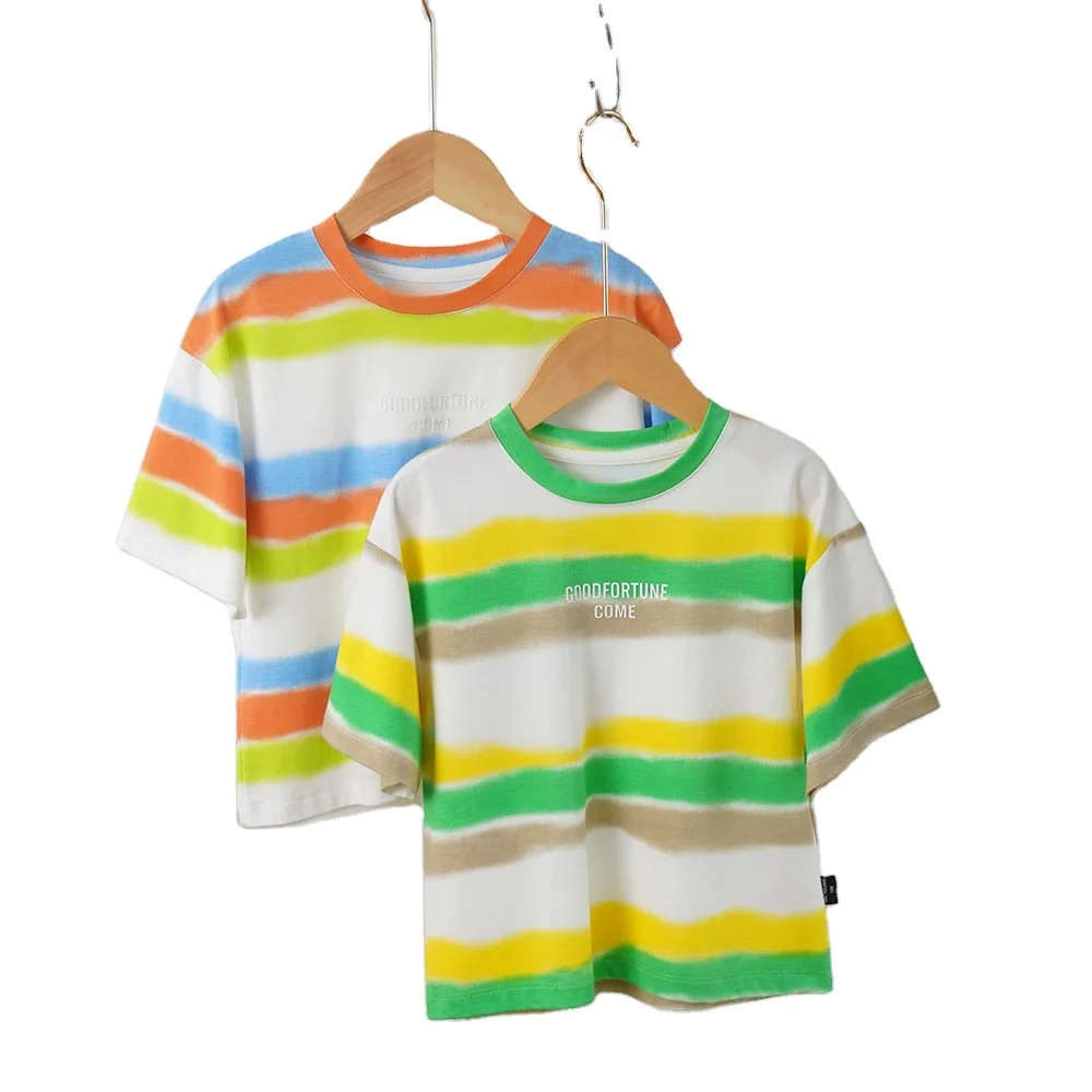 Прямая продажа футболка с коротким рукавом для мальчиков рубашка круглым вырезом детская одежда разноцветная Высококачественная мягкая 100% хлопковая
